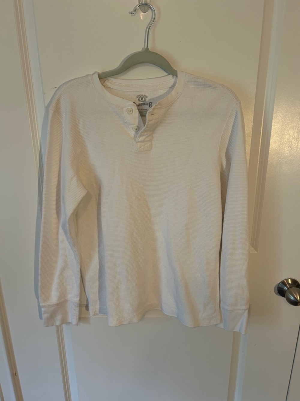 Roebuck and co. White Waffle Henley Long Sleeve Top